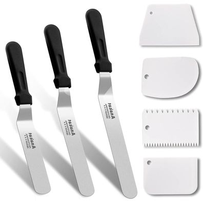 Anaeat 7-teiliges Set: 3 abgewinkelte Zuckergussspatel (6, 8, 10 Zoll) & 4