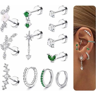 Adramata 12Pcs Helix Piercings Chirurgenstahl Ohrringe Set CZ Blume Ohrstecker
