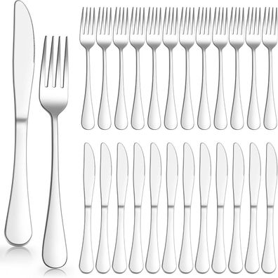 Herogo Steakbesteck Set 24-teilig Edelstahl für 12 Personen, Silber