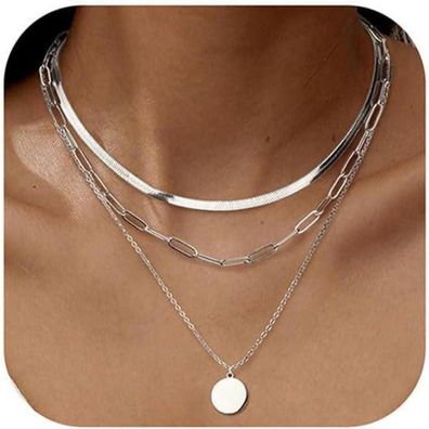 Adramata Damen Halsketten Set Edelstahl, Gold- und Silberkette, stapelbar, mit