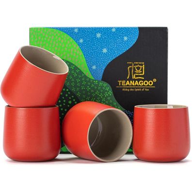 Teanagoo Japanische Teetasse, 205 ml, Rot, 4 Stück/Karton, Keramik Tasse ohne