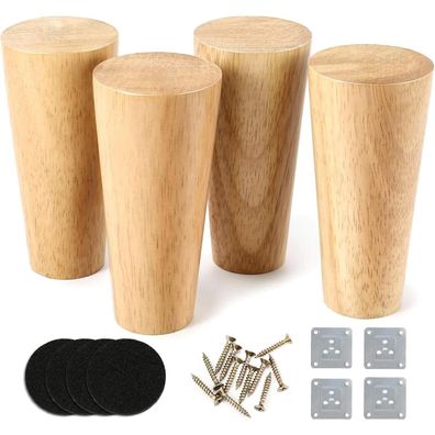 Akolafe 4er Set Eichen-Möbelfüße 10cm rund, robust, inkl. Montageplatten