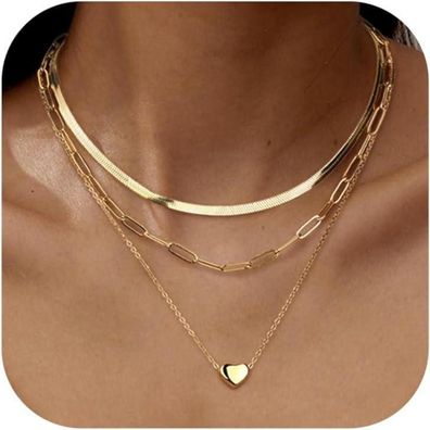 Adramata Damen Halsketten Set Edelstahl, Gold & Silber, Stapelbar, mit