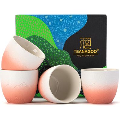 Teanagoo Teetassen-Set, 4er-Set, 160 ml, Farbverlauf Rosa Weiß, Keramik