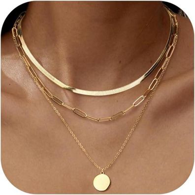 Adramata Damen Halsketten Set Edelstahl, stapelbar, Gold- und Silberkette mit