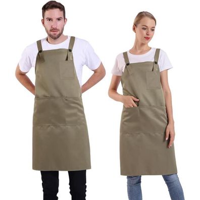 BIGHAS Schürze mit Tasche für Damen & Herren, verstellbar, Khaki