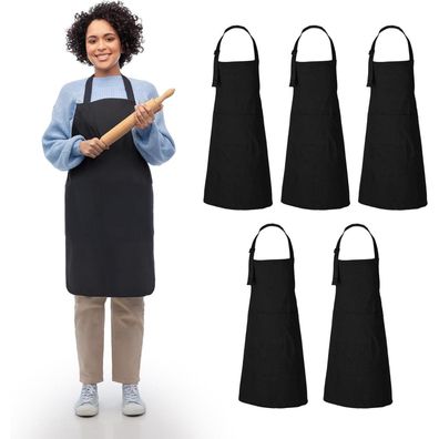 Rajrang Baumwollschürze 5er-Set Schwarz mit 3 Taschen, 69 x 89 cm