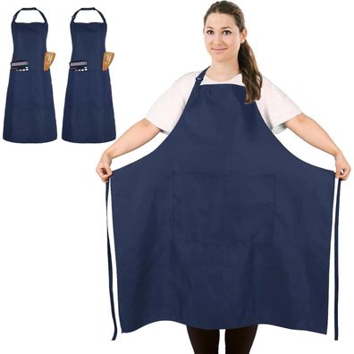 FunChaos 2 Stk. Plus Size Schürze, Kochschürze mit 2 Taschen, Marineblau