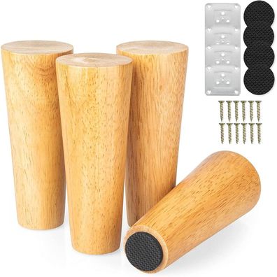 Akolafe 4er Set Holzmöbelfüße 8cm Eiche, rund, robust, inkl. Montageplatten