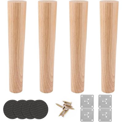 Akolafe 4x Möbelfüße Eiche 25cm Rund Holz Tischbeine Schwerlast Möbelbeine mit