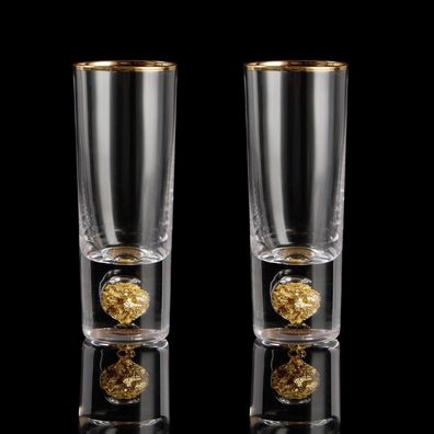 DUJUST Kristall Schnapsgläser mit 24K Blattgoldflocken, 6cl/2oz, 2 Stück