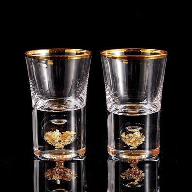 DUJUST Kristall-Schnapsgläser 4cl mit 24 Karat Blattgoldflocken, 2 Stück