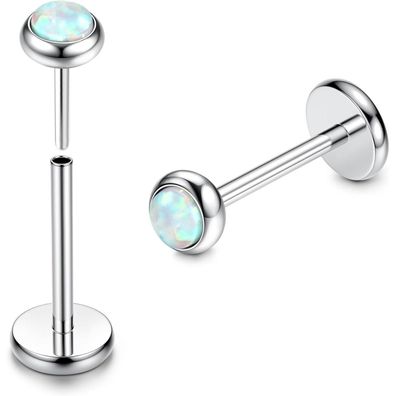 Adramata 2Pcs G23 Titan Labret Piercing mit flacher Rückseite, CZ & Opal, für