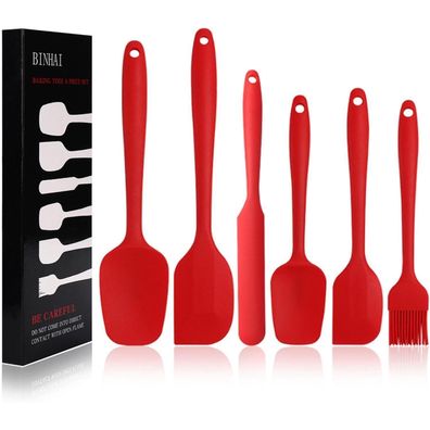 BINHAI Silikon Spatel Set (6 Stück) - Rot, Hitzebeständig, Antihaft, mit