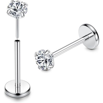 Adramata 2Pcs G23 Titan Labret Piercing mit flacher Rückseite, CZ & Opal, für