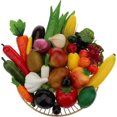 Woration 30 Stück Künstliches Obst und Gemüse Set, Lebensechte Simulation für