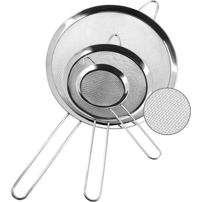 Anaeat Edelstahl-Siebe Feinmaschig (3 Größen: 8cm, 14cm, 20cm) - Ideal für