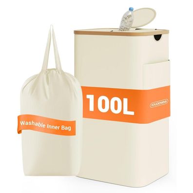 Youdenova 100L Pfandflaschen Sammelbehälter mit Deckel & Geruchsdicht, Beige