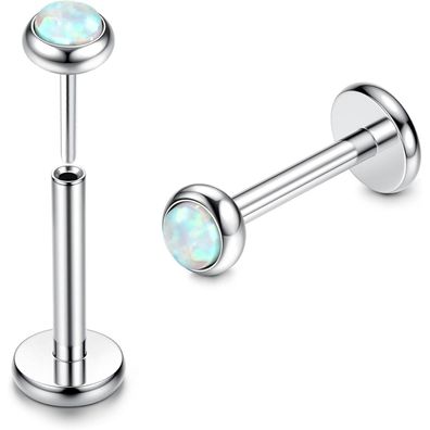 Adramata 2Stk G23 Titan Labret Piercing mit flacher Rückseite, CZ & Opal