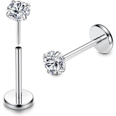 Adramata 2Pcs G23 Titan Labret Piercing mit flacher Rückseite, CZ & Opal, für