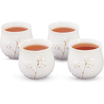 DUJUST Japanische Teetassen 4er Set, Weiße Porzellan Chinesische Teetasse mit