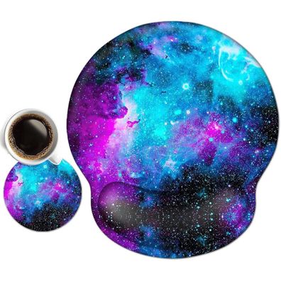 newplenty Ergonomisches Mauspad mit Handauflage und Gelkissen, Blaue Galaxie