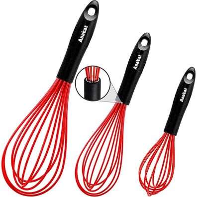 Anaeat Silikon-Schneebesen 3er-Set, hitzebeständig, für antihaftbeschichtetes