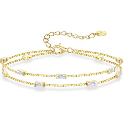 LOUISA SECRET Damen Armband 925 Sterling Silber Gold, doppelt Kette mit