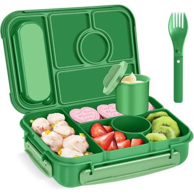 Amathley Brotdose Kinder Bento Box 1300ML mit 5 Fächern und Saucenbehälter