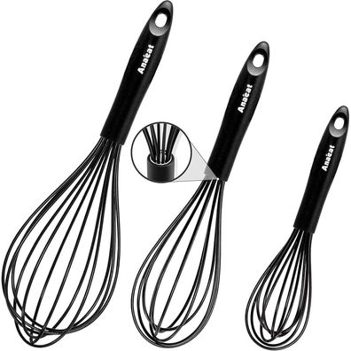 Anaeat Silikon-Schneebesen Set (3 Stück) - Hitzebeständig, für