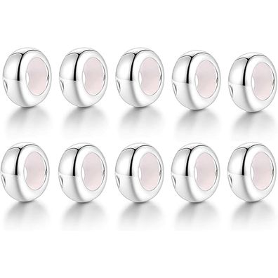 GW 10x 925 Sterling Silber Charms Stopper für Armband mit Gummi Clip, Spacer