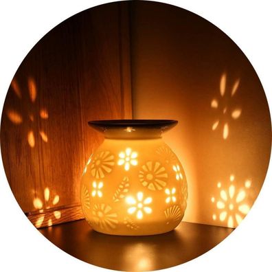 ecooe Aromalampe Teelichthalter Duftlampe aus Keramik weiß mit Candle Löffel