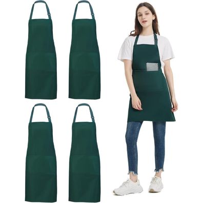 atopo 4x Wasserdichte Kochschürze Schwarz mit 2 Taschen und verstellbarem
