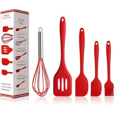 BINHAI Rotes Silikon Küchenutensilien-Set - 5-teilig, Antihaft & Hitzebeständig