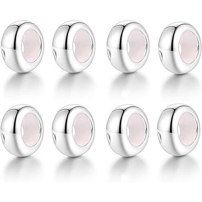 GW 8x 925 Sterling Silber Charms Stopper mit Gummi Clip für Bead Charm
