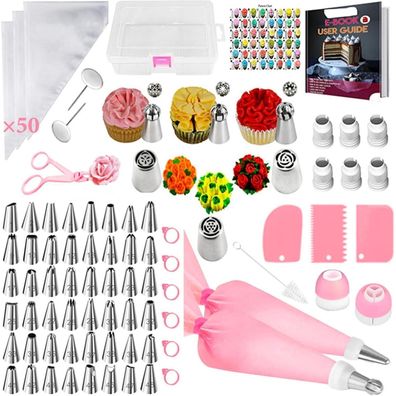 Azomker Torten Zubehör Spritzbeutel Set mit Tüllen, 129 Stück Backset für