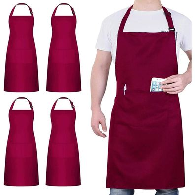 atopo 4er Kochschürze Schwarz, wasserdicht, mit 2 Taschen und verstellbarem