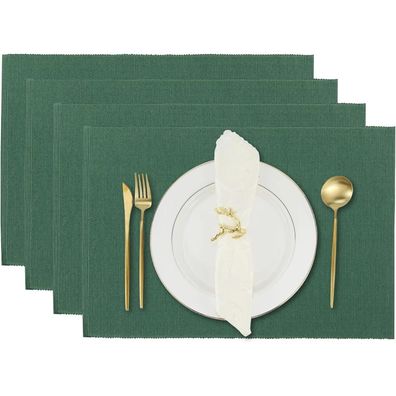 Rajrang Tischsets 4er-Set, wendbar, Baumwolle, 33 x 48 cm, Blättergrün
