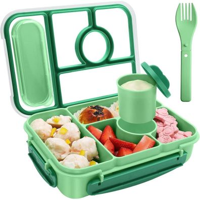 Amathley Brotdose Kinder Bento Box 1300ML mit 5 Fächern und Saucenbehälter