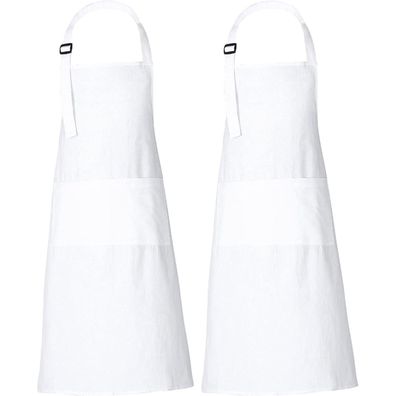 Rajrang Kochschürze Damen und Herren, 69x89 cm, 2er Set, Weiß, 100% Baumwolle