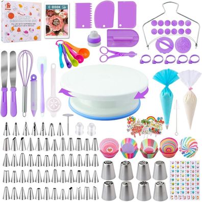 Nifogo 356-teiliges Torten Zubehör Set: Drehteller, Spritzbeutel, Tüllen & mehr