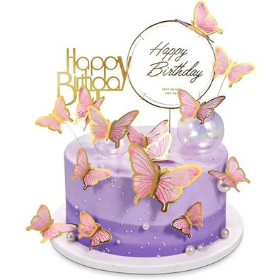 LABUYI 22 Stück Tortendeko Geburtstag Schmetterlinge Deko Torte Kuchen Deko