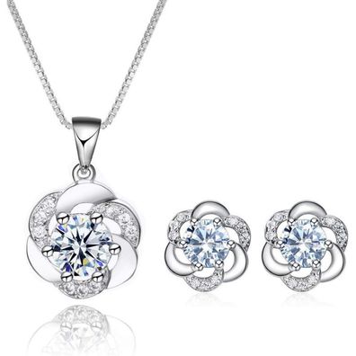 Josfeva Schmuckset Damen 925 Sterling Silber mit Blumenanhänger Halskette und
