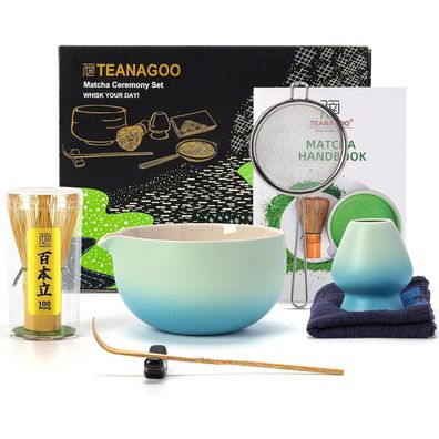 Teanagoo Matcha Set 7-teilig mit Keramikschale mit Ausgießer und Bambusbesen