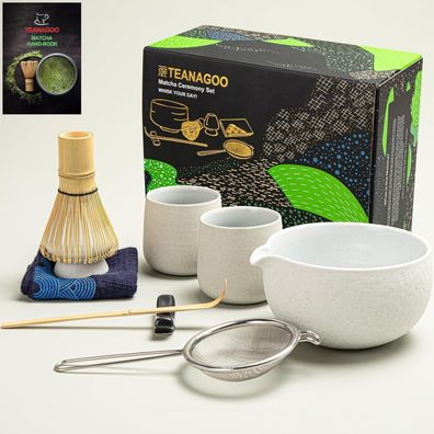 Teanagoo Matcha Tee Set mit Keramikschale, Bambus-Schneebesen, Schaufel und 2