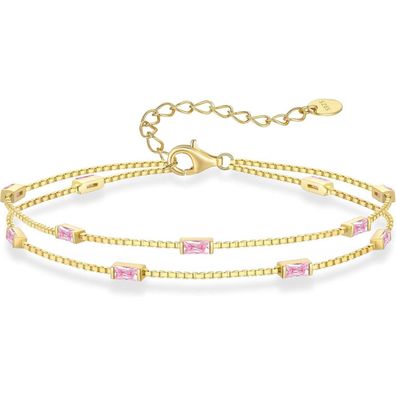 LOUISA SECRET Damen Armband 925 Sterling Silber Gold, doppelt Kette mit