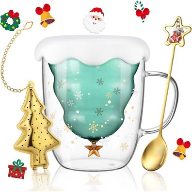 ecooe Doppelwandige Weihnachtsbaum Latte Macchiato Gläser 270ml - Perfekt als