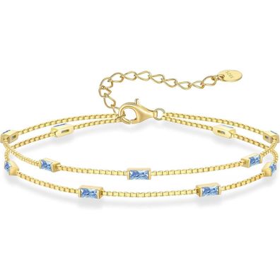 LOUISA SECRET Damen Armband 925 Sterling Silber Gold, doppelt Kette mit