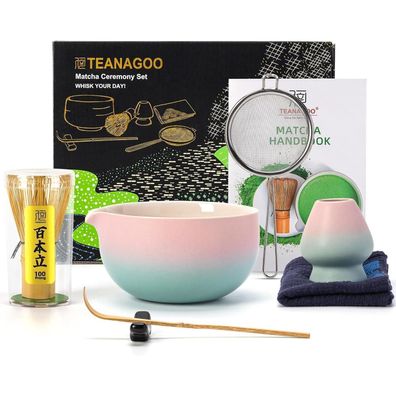 Teanagoo Matcha Set 7-teilig mit Keramikschale mit Ausgießer und Bambusbesen