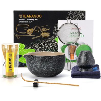 Teanagoo Matcha Set Anthrazitgrau 7-teilig mit Schale mit Ausgießer und